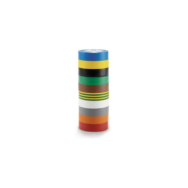 Ruban adhésif vinyle isolant électrique assorties RAJA 15 mm x 10 m - Lot de 10