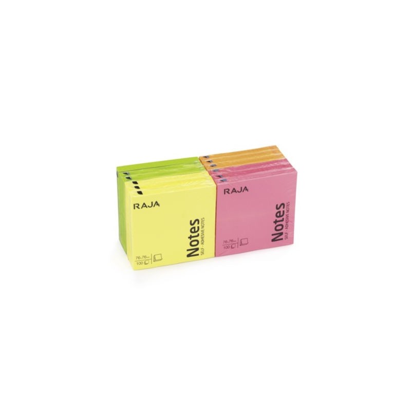 Notes repositionnables RAJA coloris assortis 76 x 76 mm 100 feuilles - Lot de 12