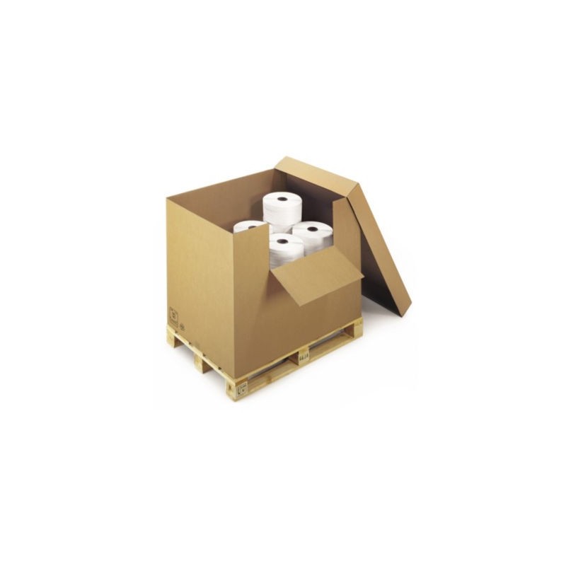Container carton brun avec abattant, coiffe avec fond à rabats RAJA 78x57x80 cm - Lot de 2