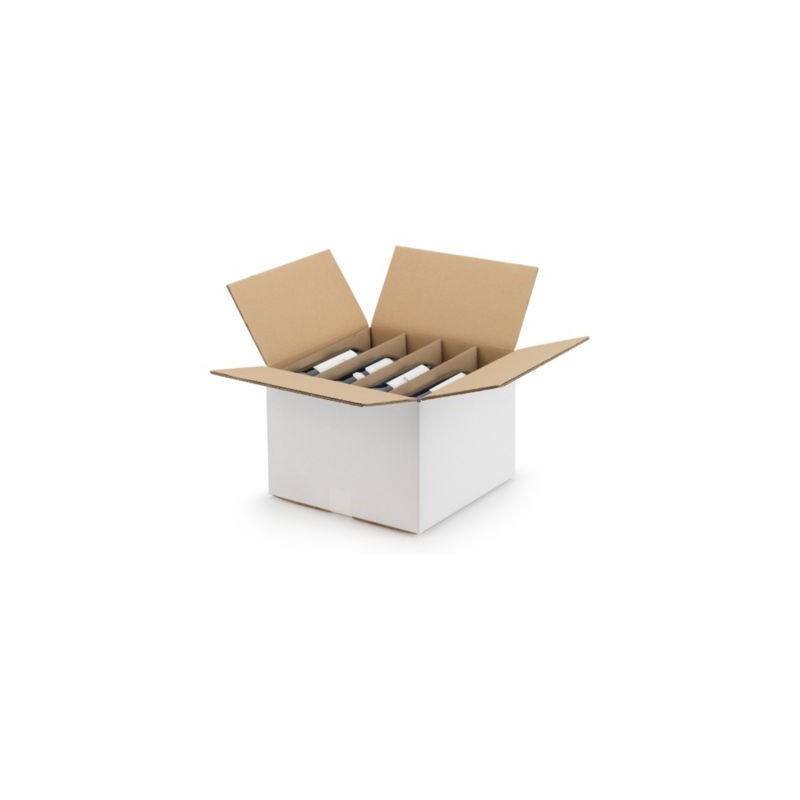 Caisse carton blanche pour bouteilles avec berceaux 33x33x24 cm - Paquet de 15