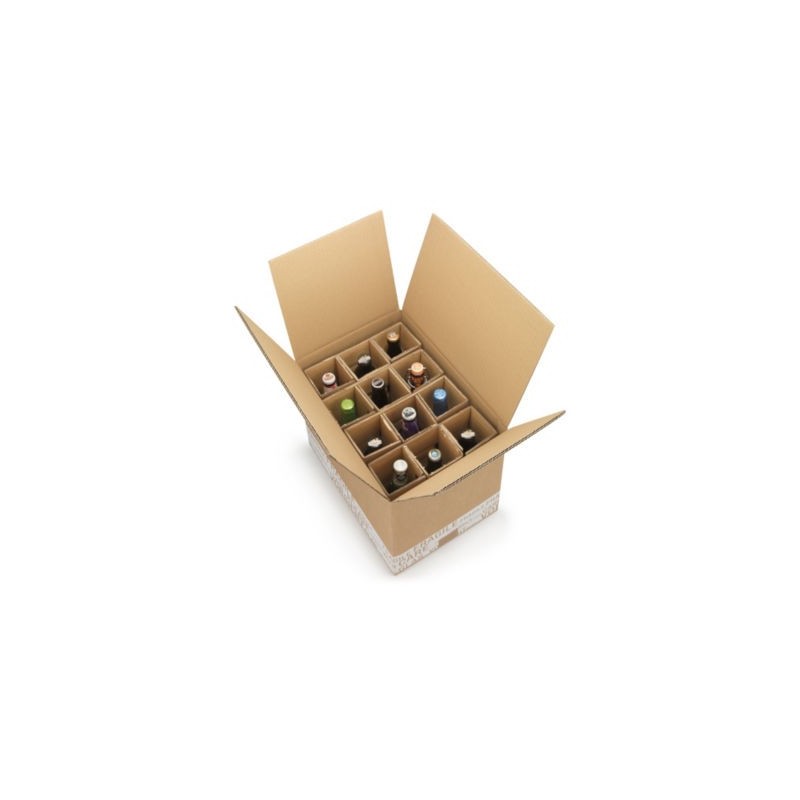 Caisse carton brune d'expédition 12 bouteilles de bière avec croisillons renforcés - Lot de 20