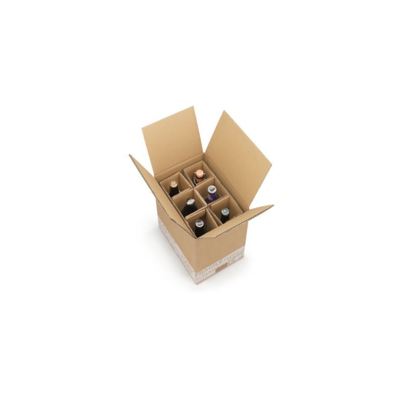 Caisse carton brune d'expédition 6 bouteilles de bière avec croisillons renforcés - Lot de 20