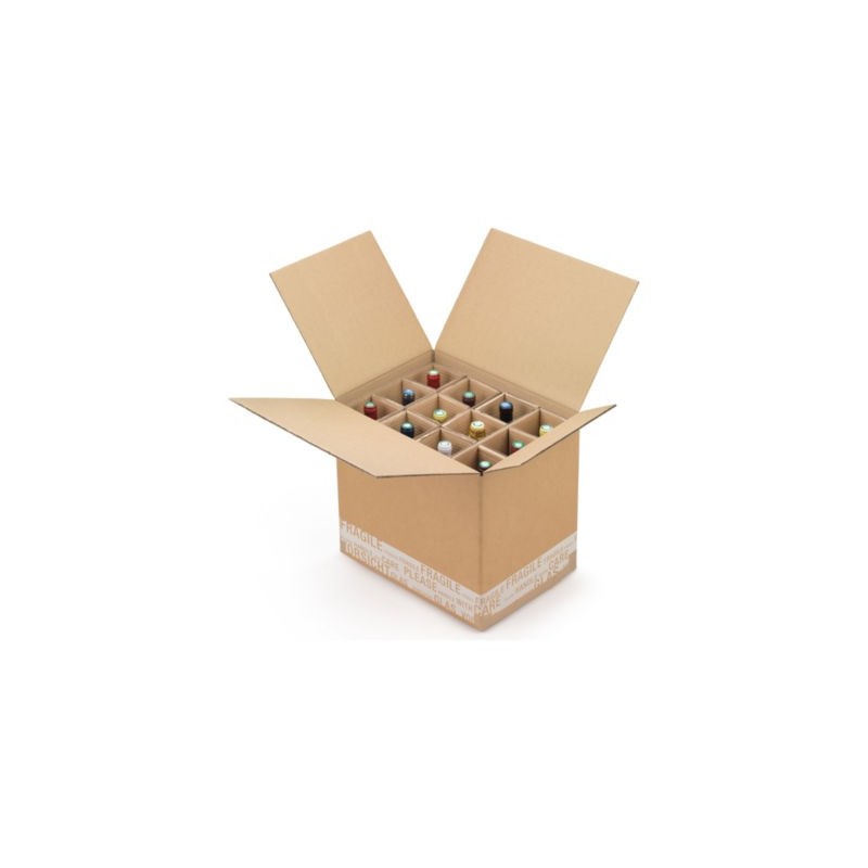 Caisse carton d'expédition pour bouteilles avec croisillons renforcés à montage manuel 12 bouteilles - Lot de 20