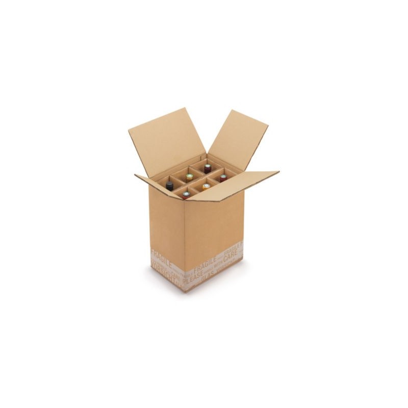 Caisse carton d'expédition pour bouteilles avec croisillons renforcés à montage manuel 6 bouteilles - Lot de 20