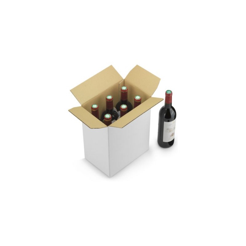Caisse carton blanche pour bouteilles Bordeaux à montage instantané croisillons intégrés - Lot de 20