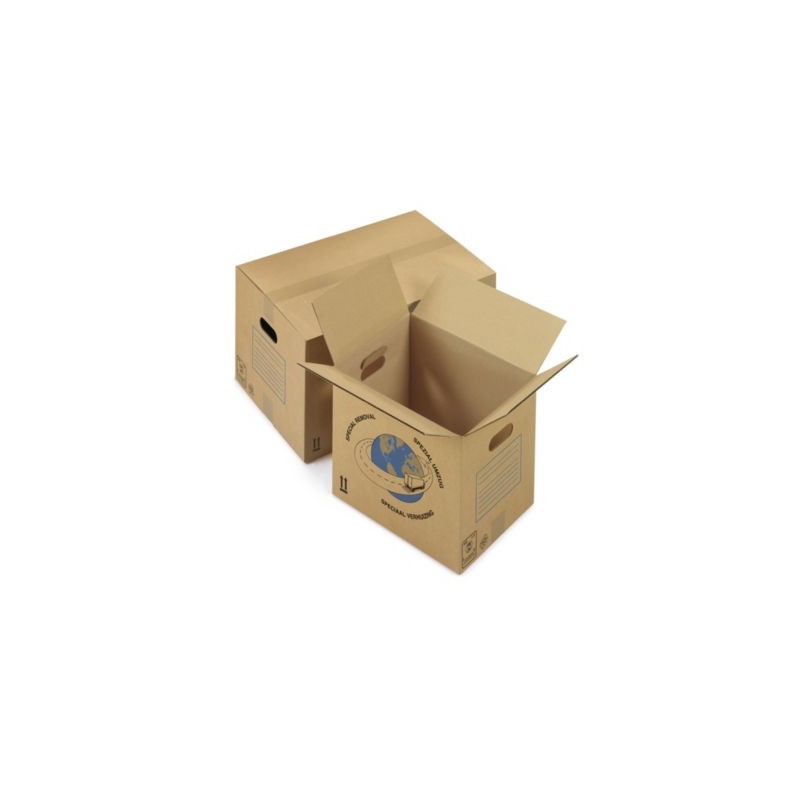 Caisse carton de déménagement simple cannelure avec poignées RAJA 55x35x30 cm - Lot de 20