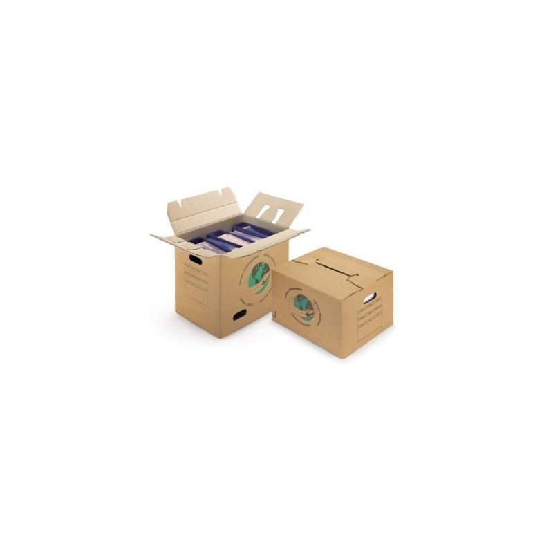 Caisse carton de déménagement double cannelure avec poignées et montage rapide RAJA 65x35x37 cm - Lot de 10