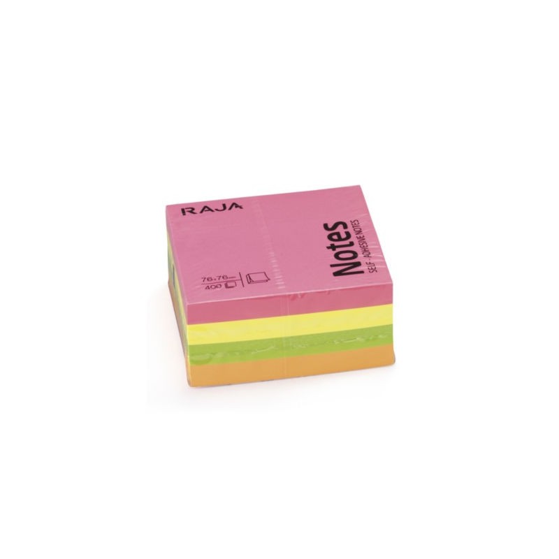 Notes repositionnables RAJA coloris assortis 76 x 76 mm 400 feuilles - Lot de 12