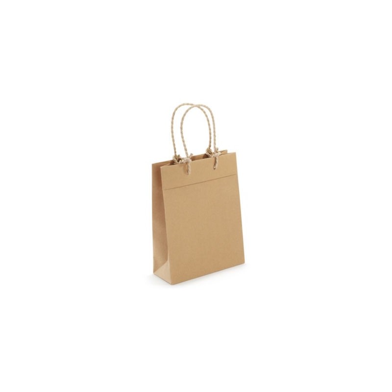 Sac kraft 70% recyclé à poignées tressées 20 x 26 x 8 cm - Paquet de 20