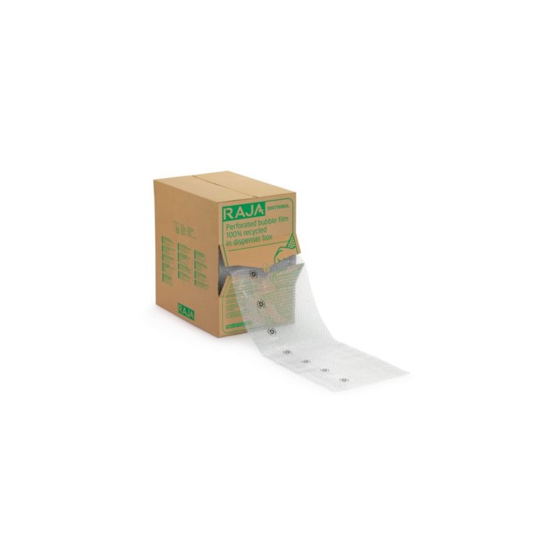 Film bulles recyclé prédécoupé ⌀ 10 mm en boîte distributrice RAJA 32 cm x 50 m