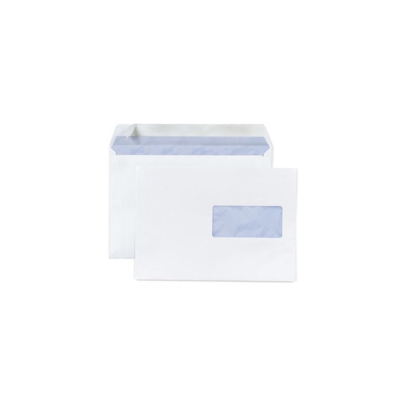 Enveloppe commerciale vélin blanc autocollante avec fenêtre 80g/m² C5 - 162x229 mm - Paquet de 500