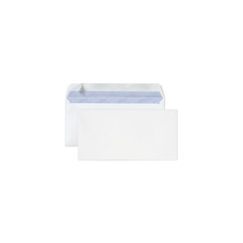 Enveloppe commerciale vélin blanc autocollante sans fenêtre 80 g/m² DL - 110x220 mm - Paquet de 500