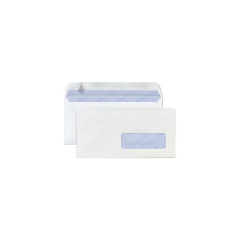 Enveloppe commerciale vélin blanc autocollante avec fenêtre 80g/m² DL - 110x220 mm - Paquet de 500