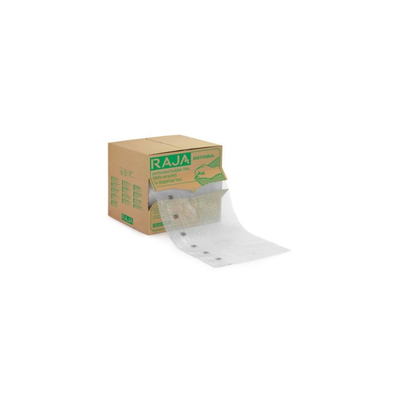 Film bulles recyclé prédécoupé ⌀ 10 mm en boîte distributrice RAJA 50 cm x 50 m