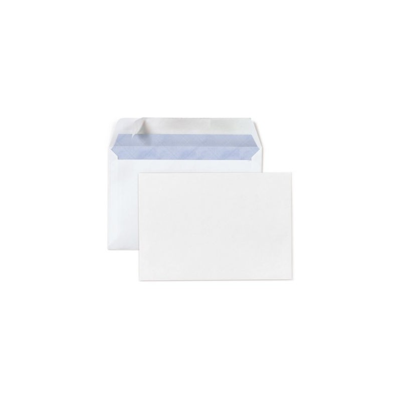 Enveloppe commerciale vélin blanc autocollante sans fenêtre 80 g/m² C6 - 114x162 mm - Paquet de 500