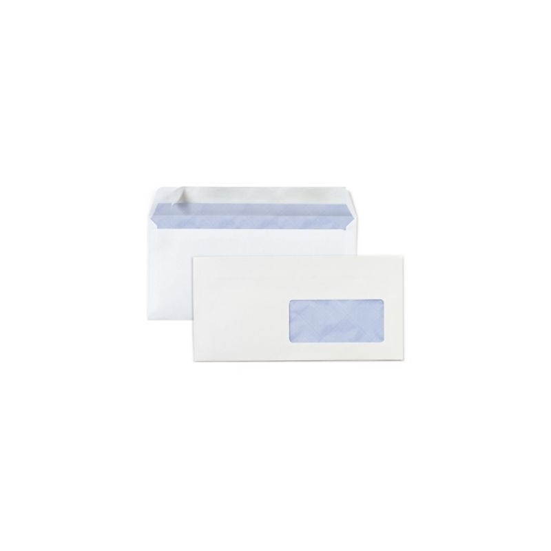 Enveloppe commerciale vélin blanc autocollante avec fenêtre 80g/m² DL - 110x220 mm - Paquet de 500