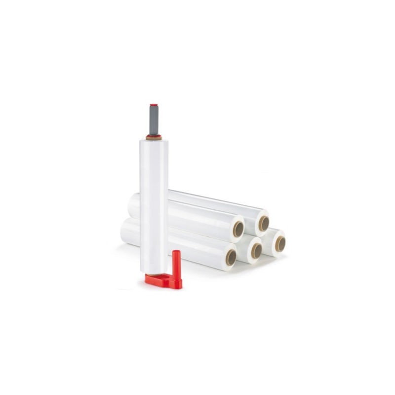 Pack film étirable manuel cast couleur opaque RAJA 20 microns 300 m x 450 mm + dérouleur plastique