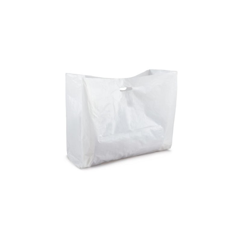 Sac plastique blanc grand volume à poignées découpées 70 x 65 x 30 cm - Paquet de 50
