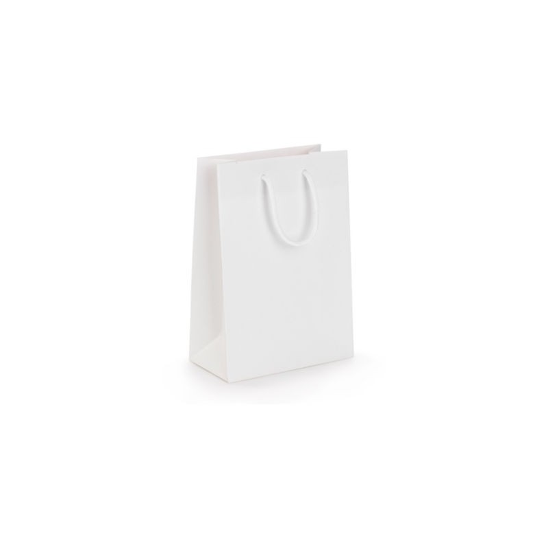 Sac pelliculé mat blanc à poignées cordelières 19 x 27 x 10 cm - Paquet de 25
