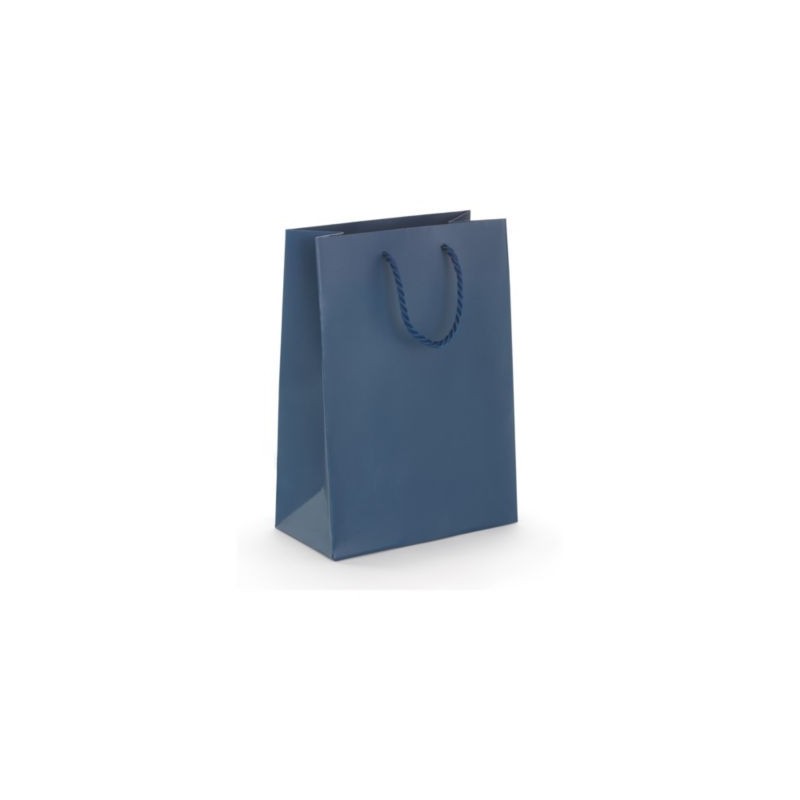 Sac pelliculé mat bleu nuit à poignées cordelières 19 x 27 x 10 cm - Paquet de 25