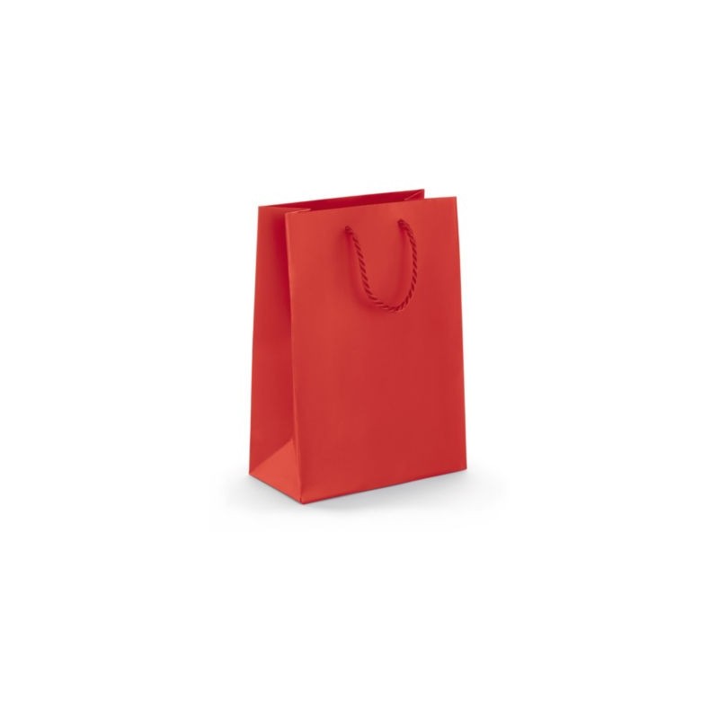 Sac pelliculé mat rouge à poignées cordelières 19 x 27 x 10 cm - Paquet de 25