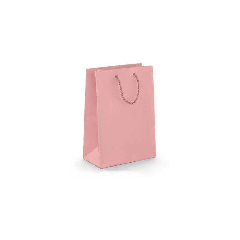 Sac pelliculé mat rose à poignées cordelières 19 x 27 x 10 cm - Paquet de 25