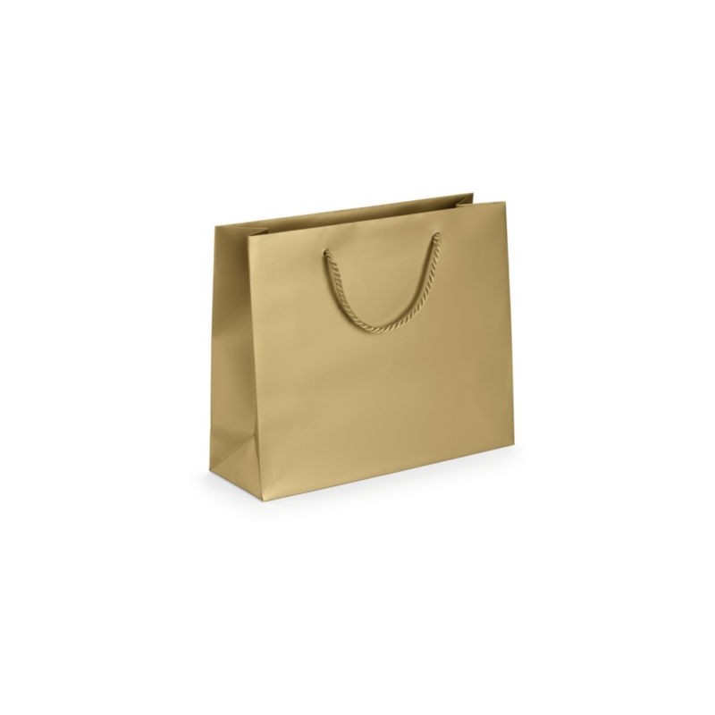 Sac pelliculé mat or à poignées cordelières 30 x 25 x 10 cm - Paquet de 25