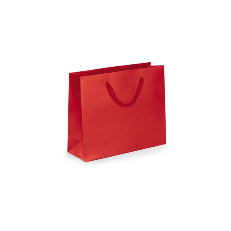 Sac pelliculé mat rouge à poignées cordelières 30 x 25 x 10 cm - Paquet de 25