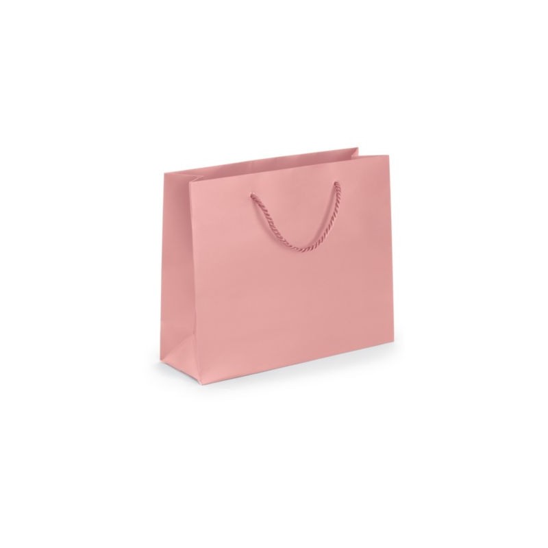 Sac pelliculé mat rose à poignées cordelières 30 x 25 x 10 cm - Paquet de 25