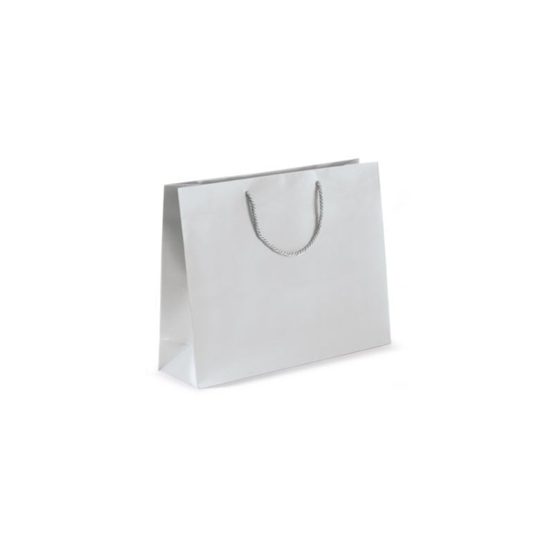 Sac pelliculé mat argent à poignées cordelières 40 x 32 x 12 cm - Paquet de 25