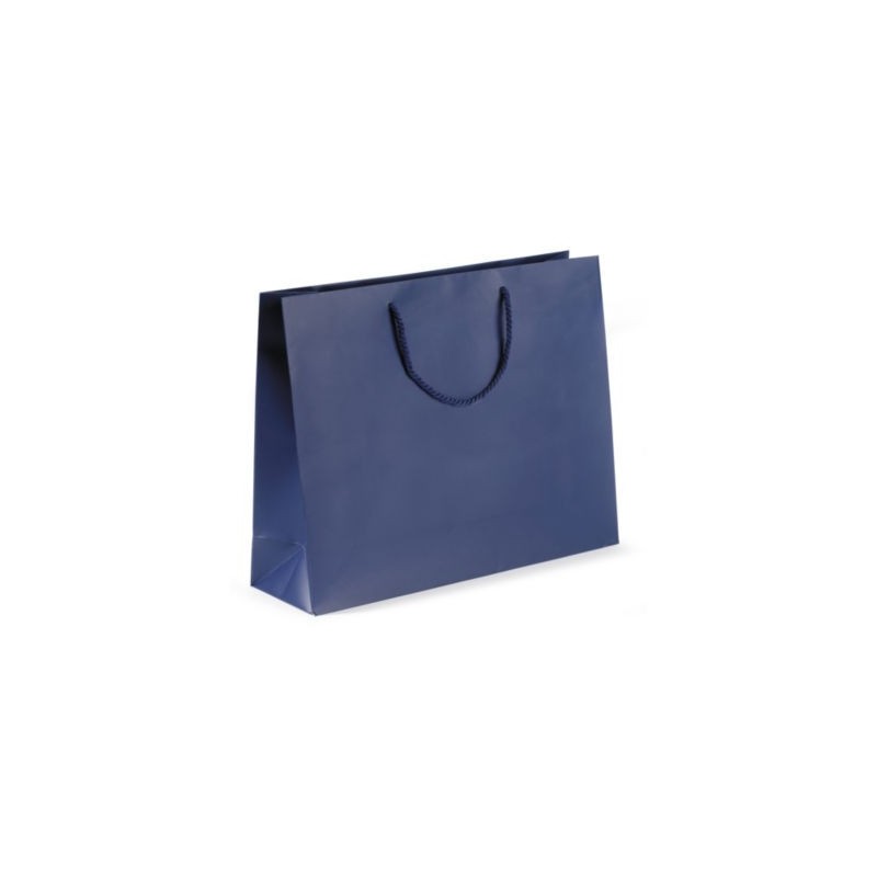 Sac pelliculé mat bleu nuit à poignées cordelières 40 x 32 x 12 cm - Paquet de 25