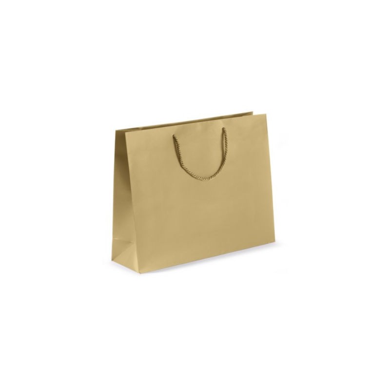 Sac pelliculé mat or à poignées cordelières 40 x 32 x 12 cm - Paquet de 25