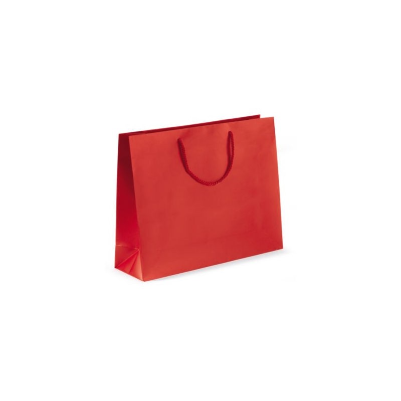 Sac pelliculé mat rouge à poignées cordelières 40 x 32 x 12 cm - Paquet de 25