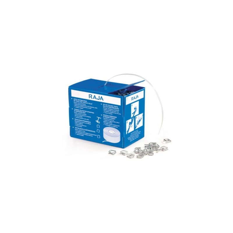 Recharge feuillard textile fil à fil en boîte distributrice RAJA 13 mm x 250 m - Lot de 4 boites