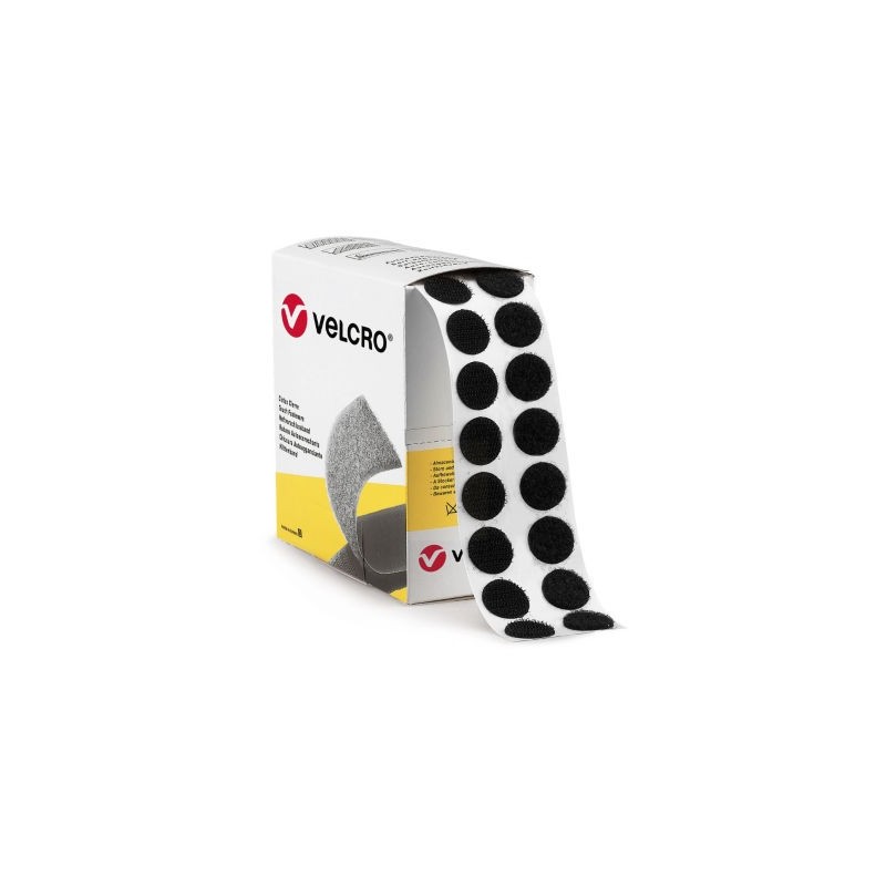 Fixation adhésive VELCRO pour charges légères en boîte distributrice 200 pastilles noir 3 mm - Paquet de 200