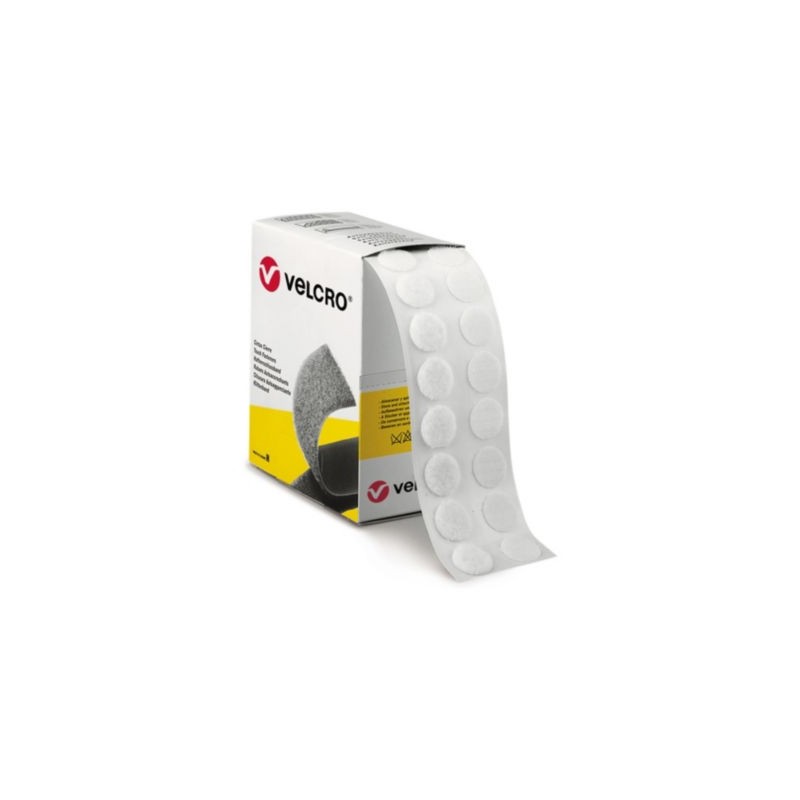 Fixation adhésive VELCRO pour charges légères en boîte distributrice 200 pastilles blanc 3 mm - Paquet de 200