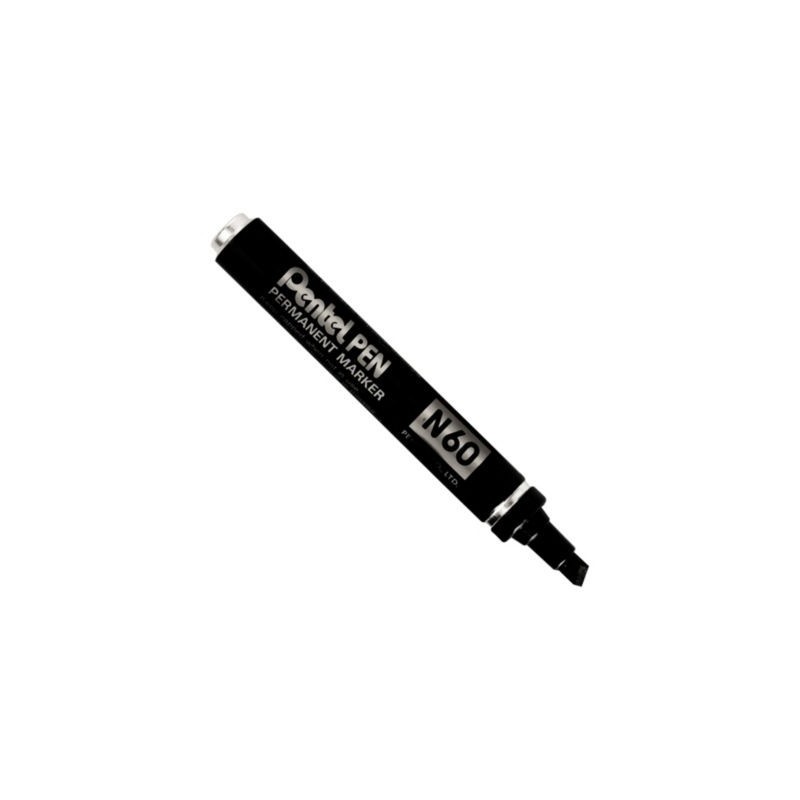 Marqueur indélébile N60 PENTEL pointe moyenne biseautée noir - Lot de 12