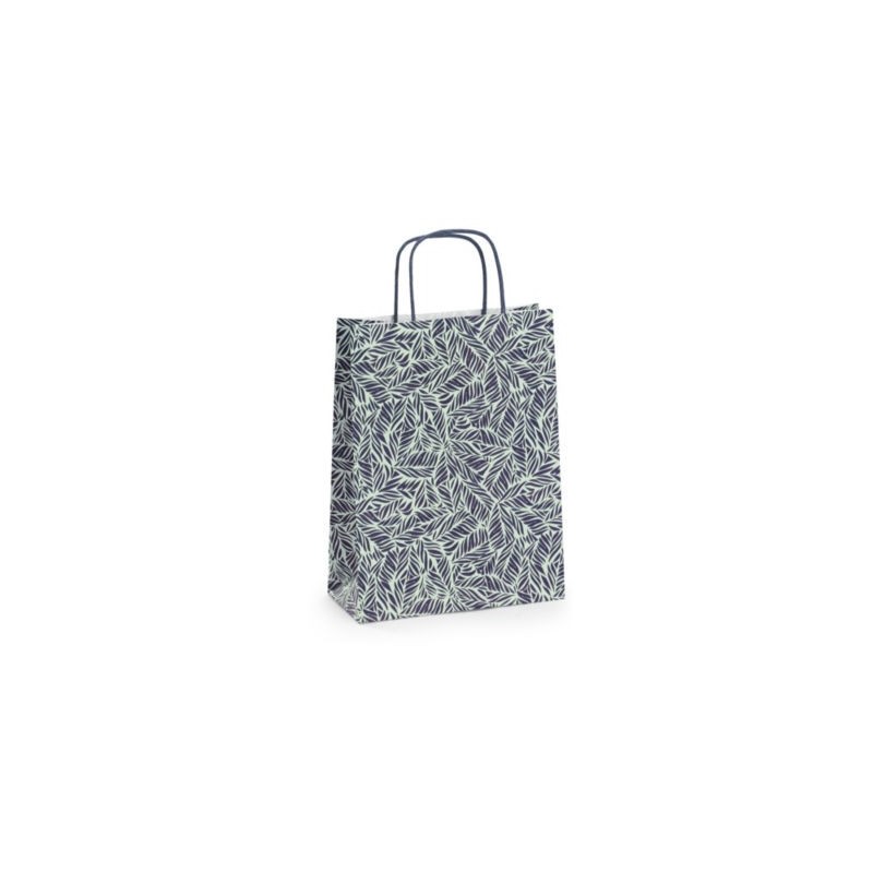 Sac cadeau papier kraft à poignées torsadées Gamme "Végétal" 18 x 24 x 8 cm - Paquet de 50