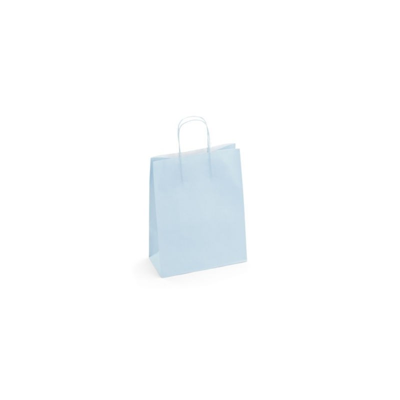 Sac kraft intérieur blanc lisse bleu ciel à poignées torsadées RAJA 25 x 31 x 11 cm - Paquet de 50
