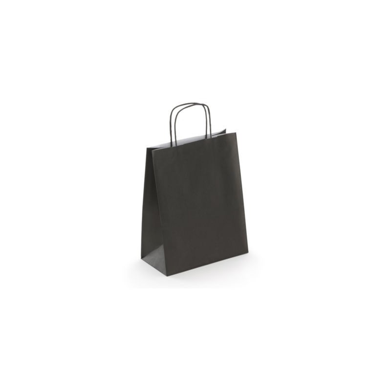 Sac kraft intérieur blanc lisse noir à poignées torsadées RAJA 23 x 30 x 12 cm - Paquet de 50