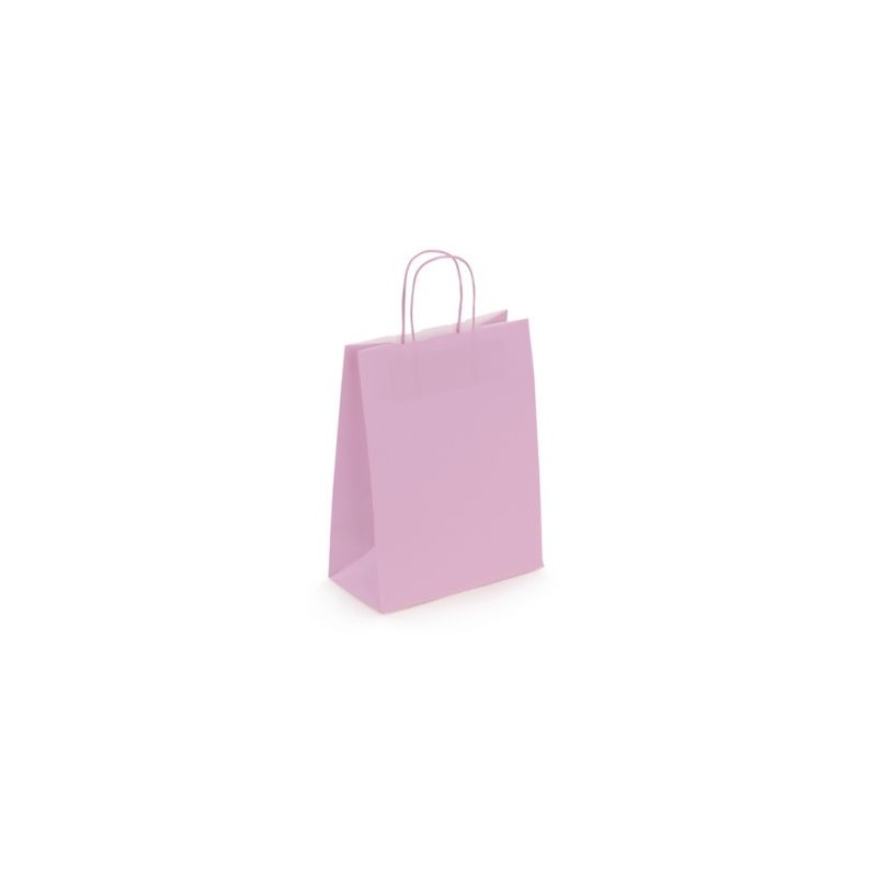 Sac kraft intérieur blanc lisse rose à poignées torsadées RAJA 23 x 30 x 12 cm - Paquet de 50