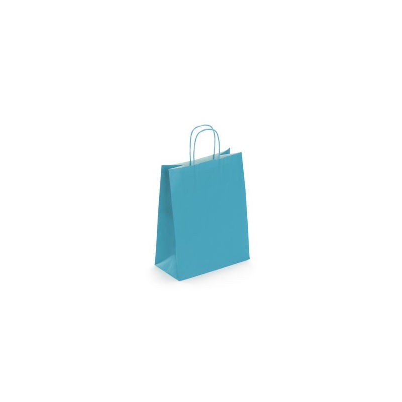 Sac kraft intérieur blanc lisse turquoise à poignées torsadées RAJA 23 x 30 x 12 cm - Paquet de 50