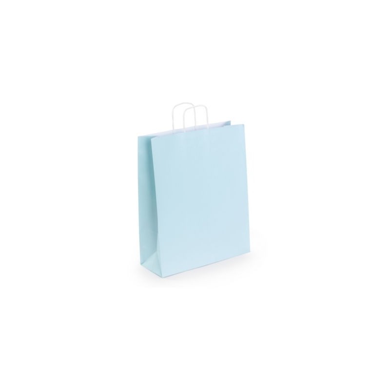 Sac kraft intérieur blanc lisse bleu ciel à poignées torsadées RAJA 32 x 40 x 12 cm - Paquet de 50