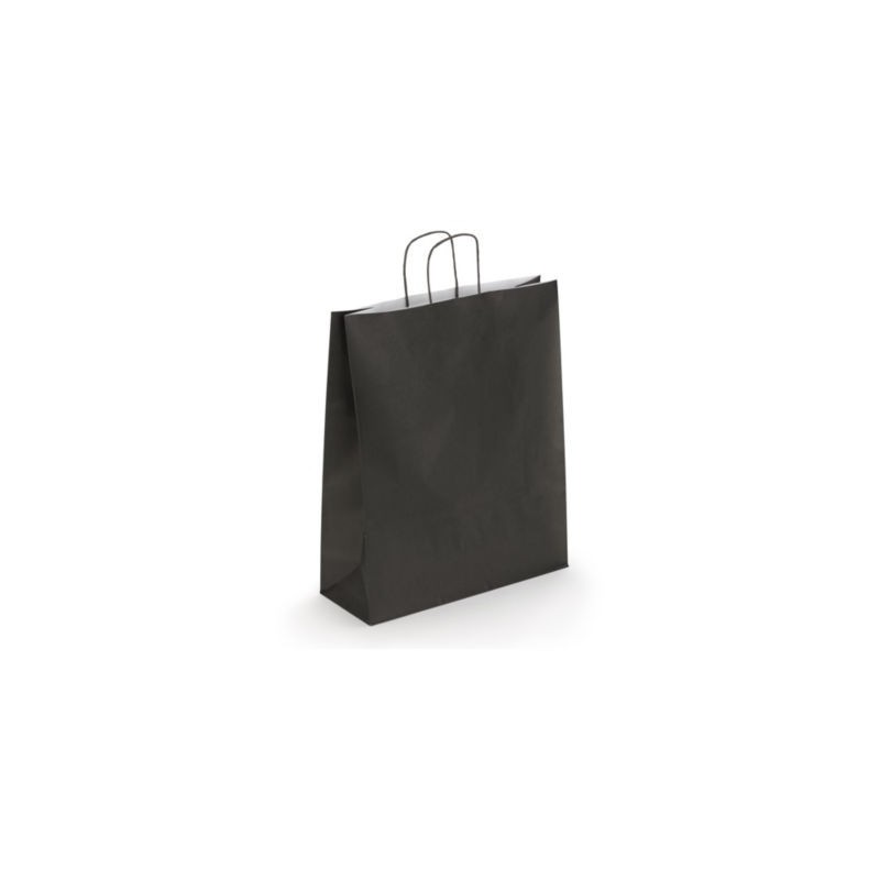 Sac kraft intérieur blanc lisse noir à poignées torsadées RAJA 35 x 40 x 14 cm - Paquet de 50