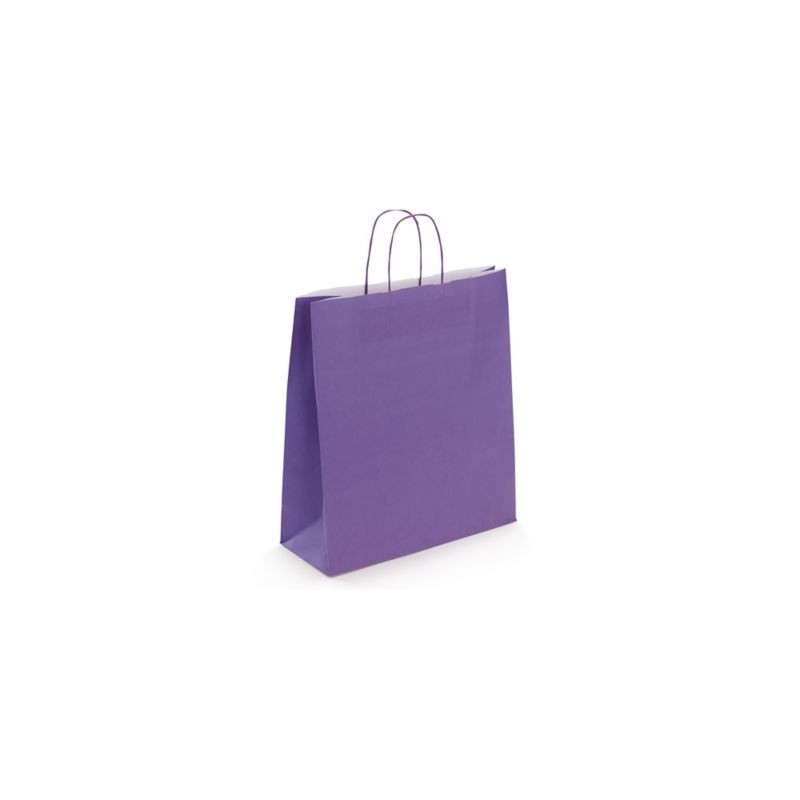 Sac kraft intérieur blanc lisse prune à poignées torsadées RAJA 35 x 40 x 14 cm - Paquet de 50