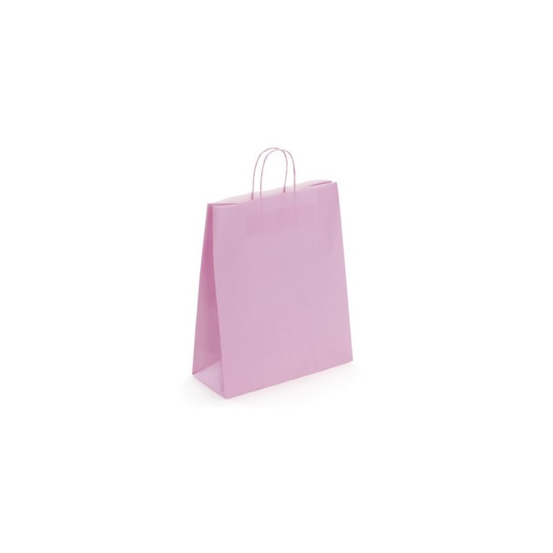 Sac kraft intérieur blanc lisse rose à poignées torsadées RAJA 35 x 40 x 14 cm - Paquet de 50