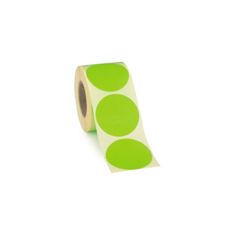 Pastille adhésive permanente fluo vert 40 mm - Paquet de 500