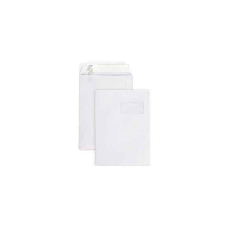 Pochette blanche à fermeture adhésive RAJA avec fenêtre C4 - 229 x 324 mm - Paquet de 250