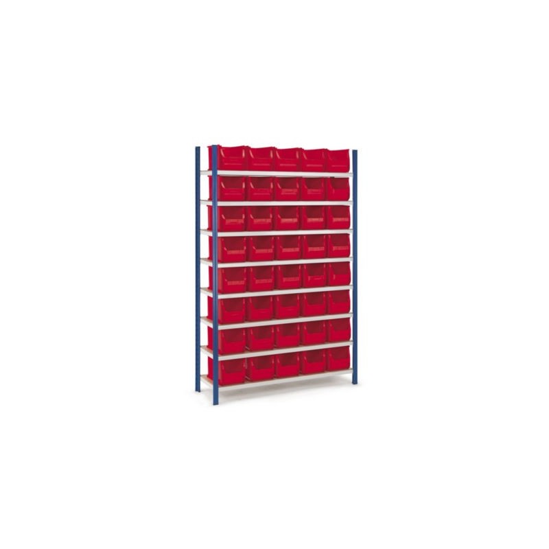 Pack rayonnage en acier époxy + 40 bacs à bec plastique 10 l bleu