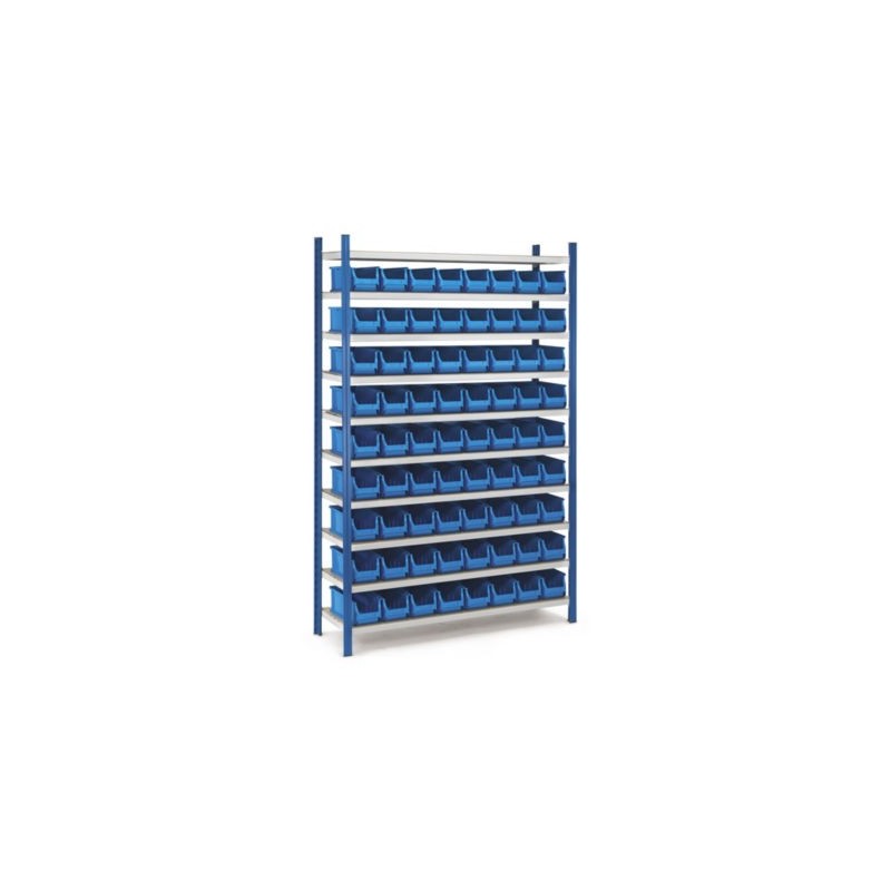 Pack rayonnage en acier époxy + 72 bacs à bec plastique 4 l bleu